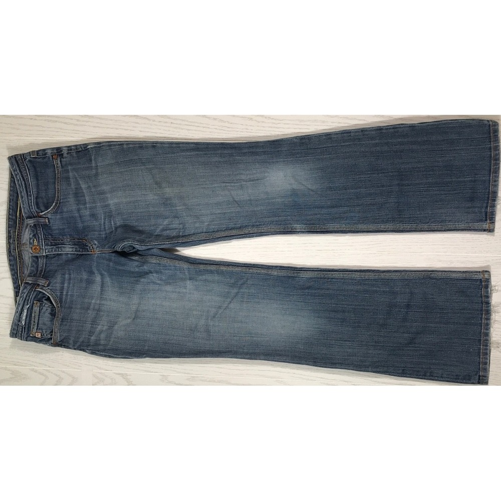 Big Star Mia Bootcut Low Rise Jeans Womens 31R Blue Whiskered Cotton Blend USA
